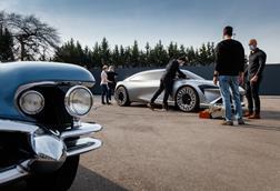 4. 1954 Buick Wildcat close-up with 2022 Buick Wildcat EV Concept model on GM Design Ponderosa